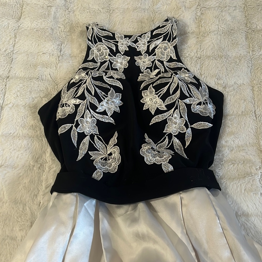 Black & White Halter Neck High-Low Dress With Pockets
